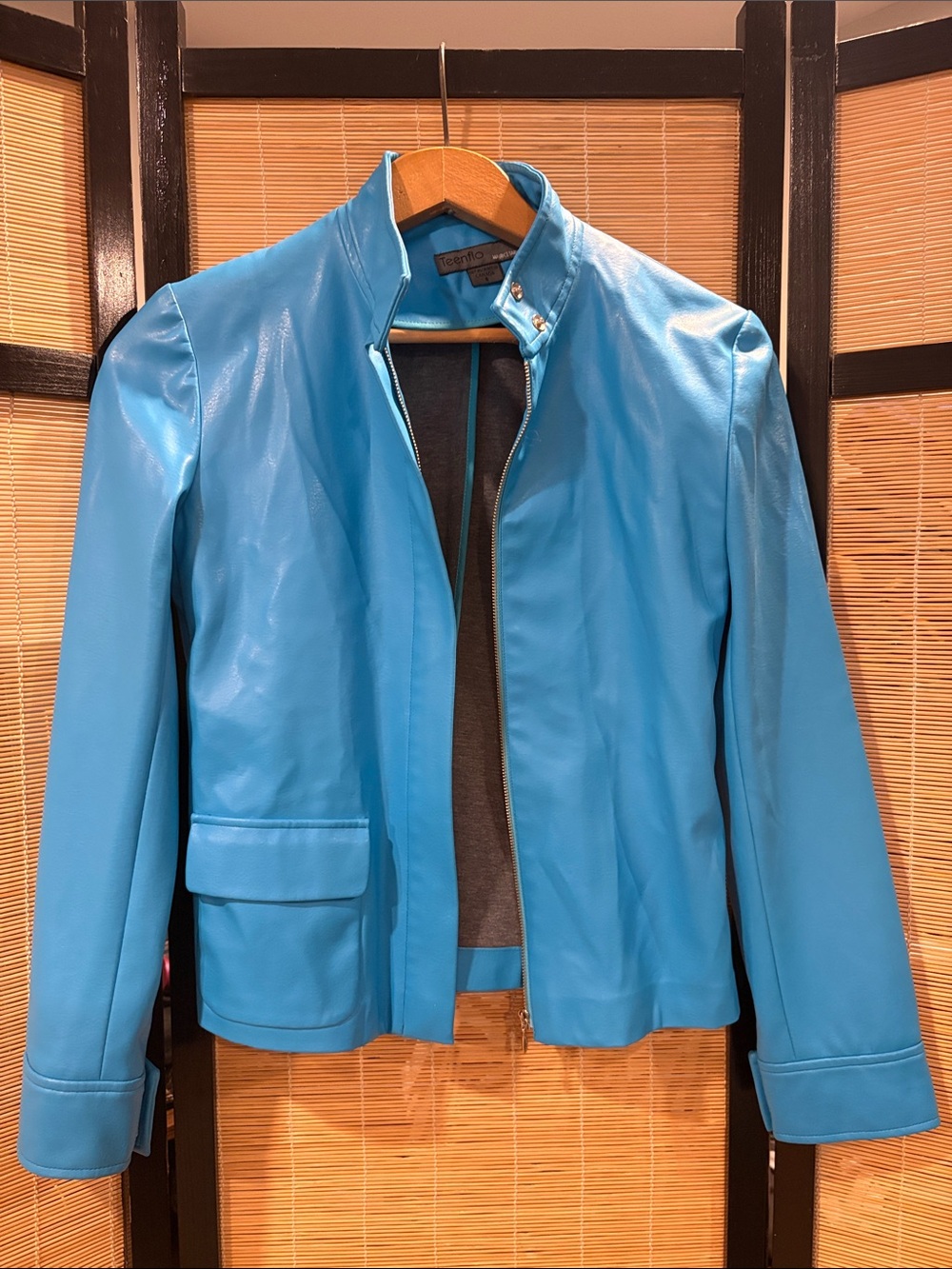 Teenflo Bright Turquoise Leather Jacket